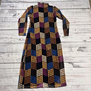 Isle by Melis Kozan Women's Large Colorful Stretchy Mod Pop Art Circles Dress